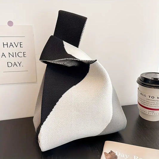 Chic Knitted Colorblock Tote Bag